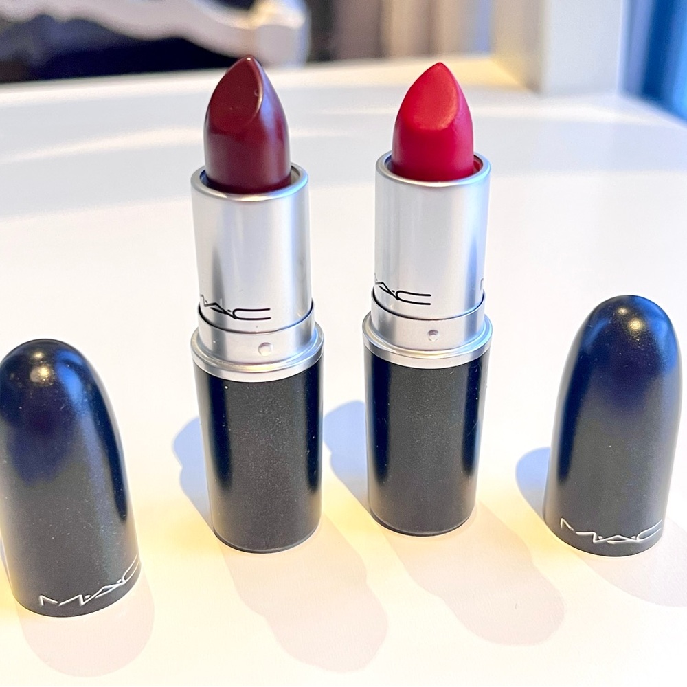 2 MAC Cosmetics Lipstick Duo — Ruby Woo & antique velvet _ retired tested makeup